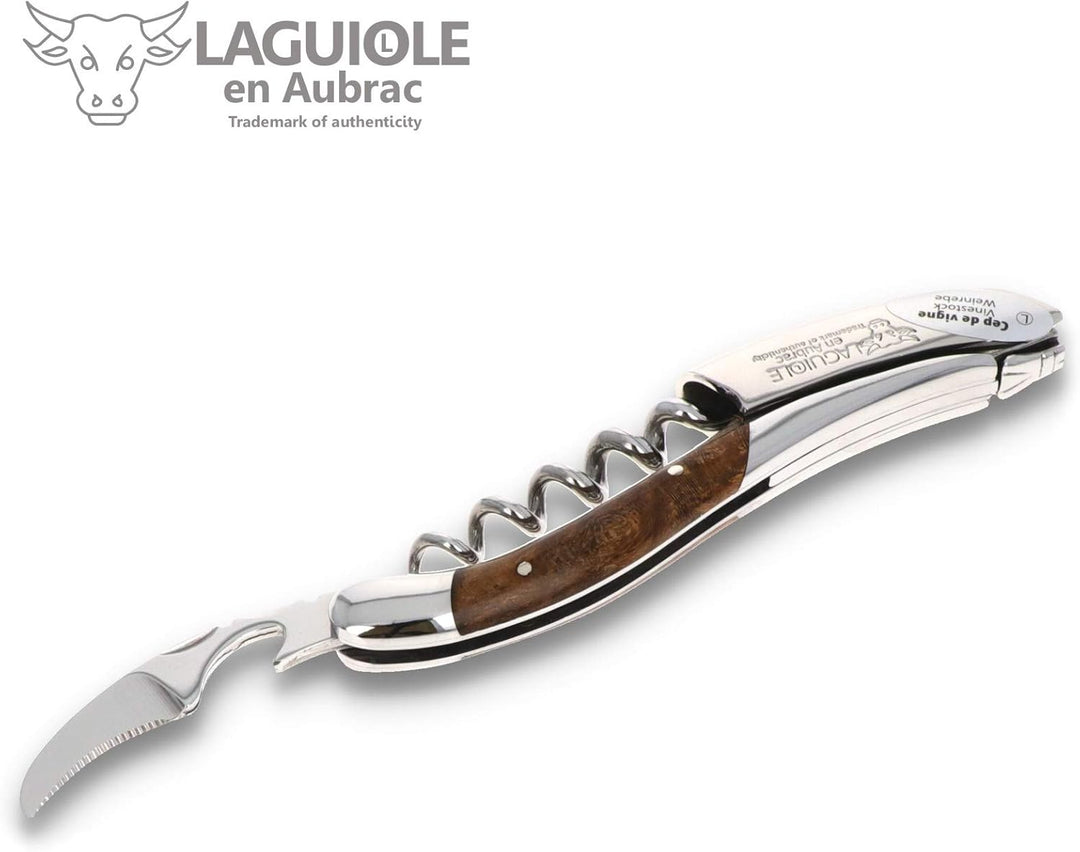 Laguiole en Aubrac Kellnermesser - Griff Weinrebe Weinstock - Edelstahl glänzend - Weinöffner Frankr