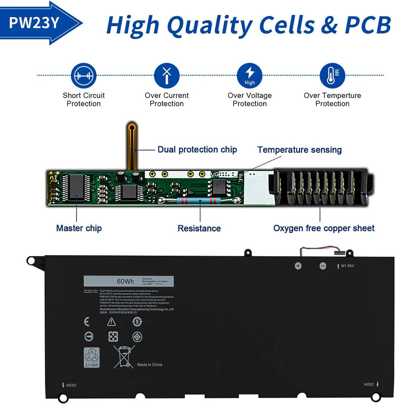 CREATESTAR PW23Y Laptop Akku für Dell XPS 13 9360 P54G002 D1605G D1605T D1609 D1609G D1705G XPS 9360