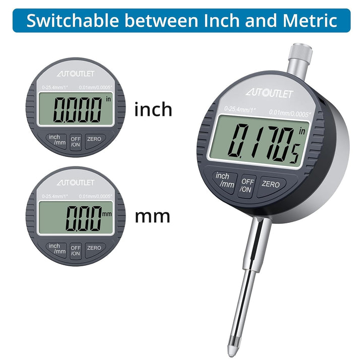 AUTOUTLET Digitale Messuhr 0.01/0.0005'', digitale Messuhr Messtaster 0-25.4mm/1'' Messbereich, mit