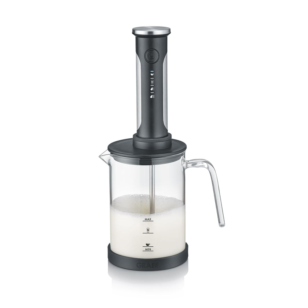 GRAEF kabelloser Milchaufschäumer MS202EU Schwarz, Rühren, Schäumen & Mixen, Glas-Milchkännchen, ein