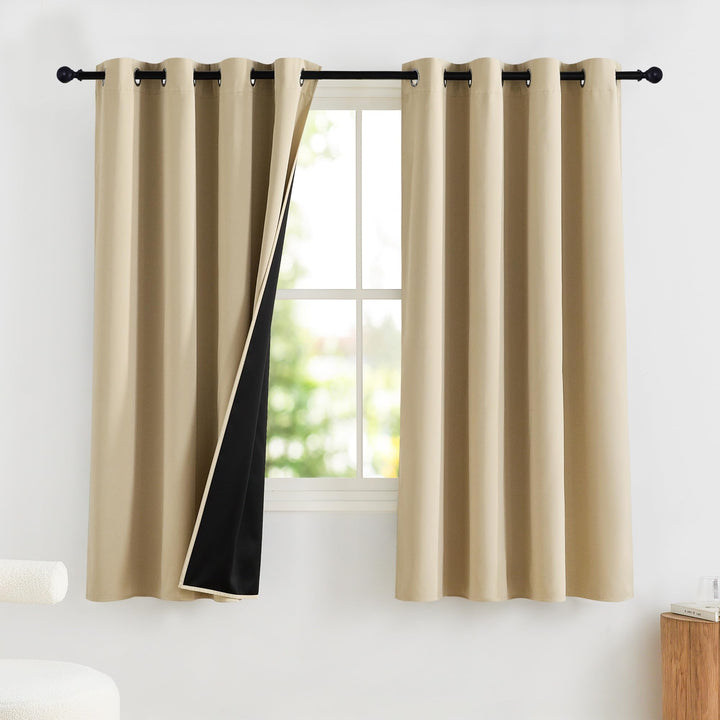 PONY DANCE Beige Blickdichte Vorhänge für Schlafzimmer Thermovorhang | 2er Set, H145 x B140 cm, Gard
