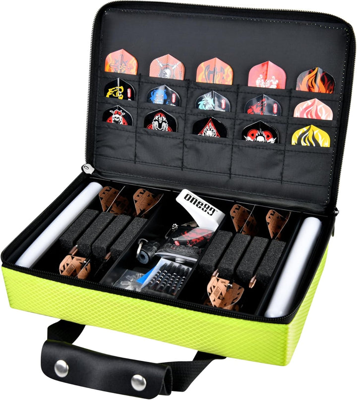 ONE80 Dart Master Box - Moderne Farben, Platz für 6 Darts und Viel Zubehör (Neongrün), Neongrün