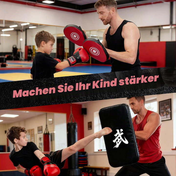 3 in 1 Handpratzen Set für Boxen &amp; Kickboxen, 2x Box Pratzen aus PU Leder + 1x Kick Pad, Schlagpolst
