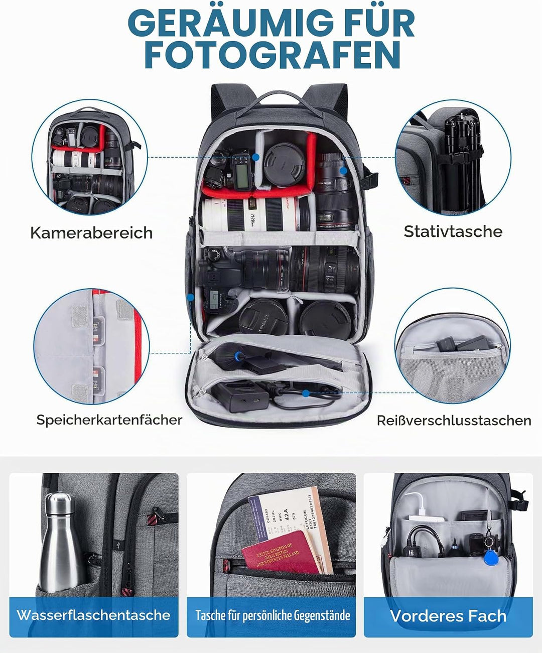 bagsmart Kamerarucksack Spiegelreflex Kameratasche für Fotografen, Wasserdichter Fotografie Reiseruc