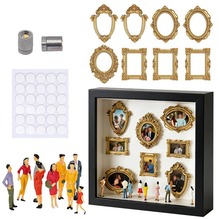 DIY Mini Museum Silhouette Box, Mini Bilderrahmen Vintage mit LED Licht, Museum of us Set mit 8 Mini
