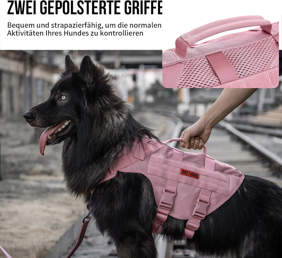 OneTigris Anti Zug Hundegeschirr Mittelgrosse Hunde, AIRE MESH Taktisches Geschirr mit 2 Griff & 3 D