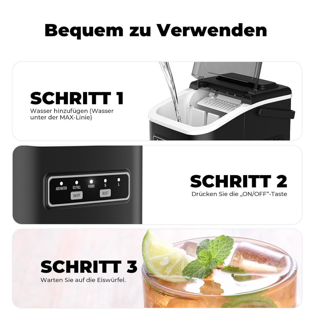 Eiswürfelmaschine, Acmeenjoy Eiswürfelbereiter Ice Maker 9 Eiswürfel in 6-8 Minuten, 12 KG in 24 H,