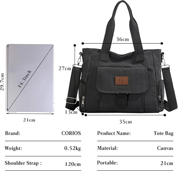 CORIOS Damen Canvas Umhängetasche Grosse Kapazität Schultertasche Handtasche Multifunktionale Tote B