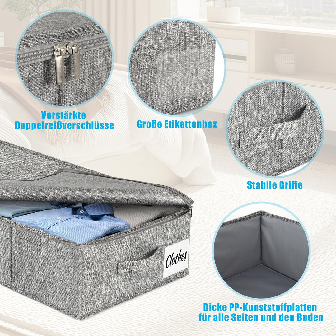 Unterbett Aufbewahrungsbox mit Deckel, 3 Stück Faltbar Unterbettkommode, Waschbar Kleideraufbewahrun