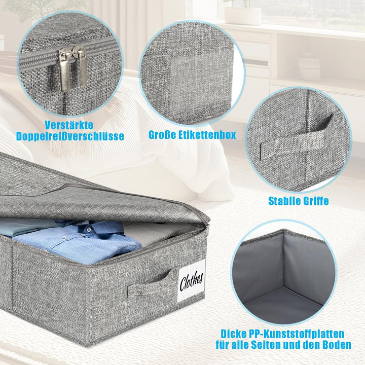 Unterbett Aufbewahrungsbox mit Deckel, 3 Stück Faltbar Unterbettkommode, Waschbar Kleideraufbewahrun