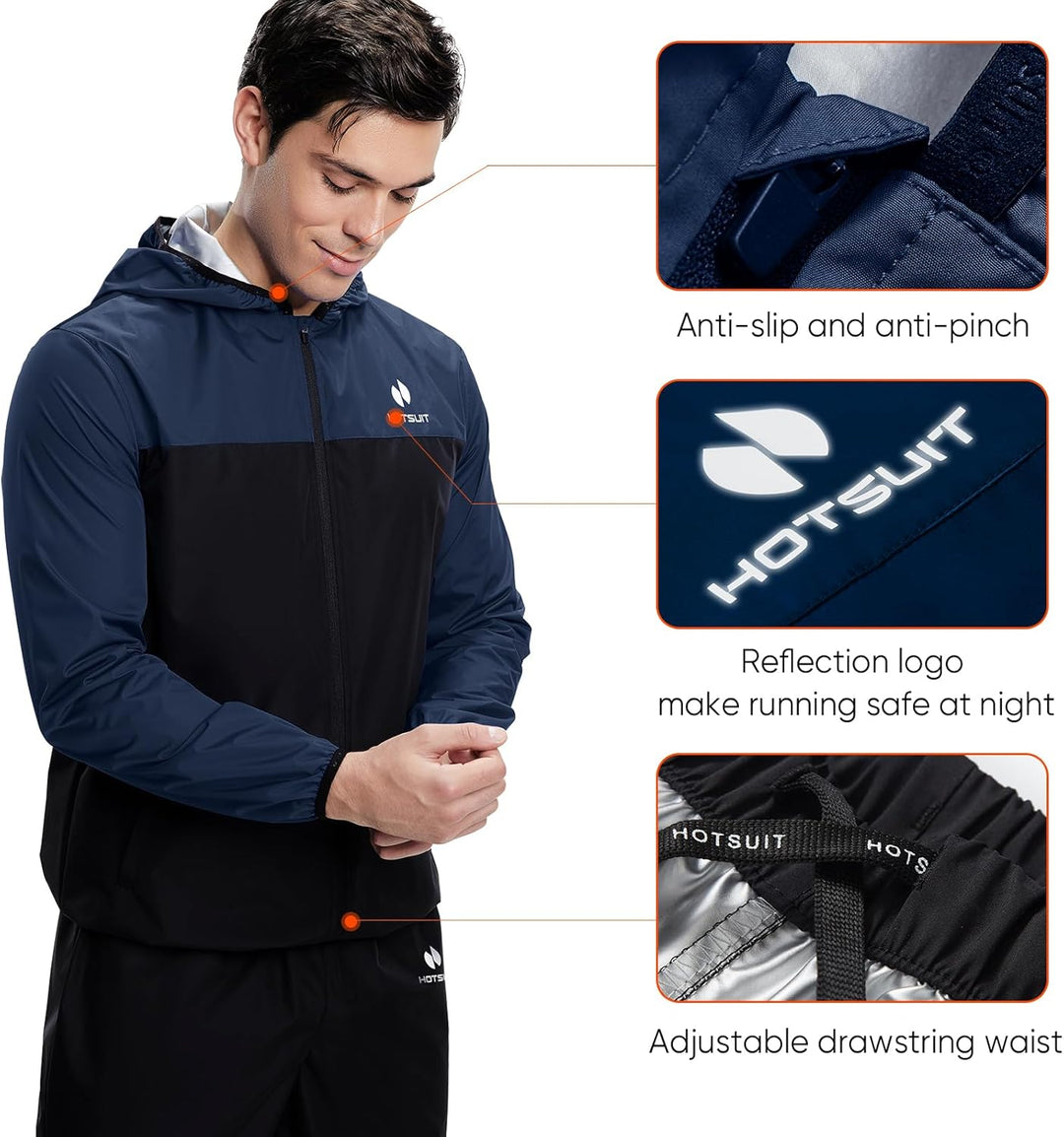 HOTSUIT Schwitzanzug Herren Trainingsanzüge Fitnessstudio Workout Übung Saunajacke Hose Ganzkörper S