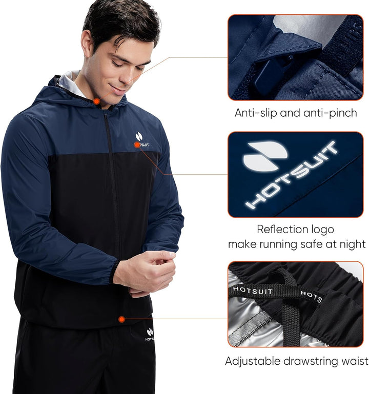 HOTSUIT Schwitzanzug Herren Trainingsanzüge Fitnessstudio Workout Übung Saunajacke Hose Ganzkörper S