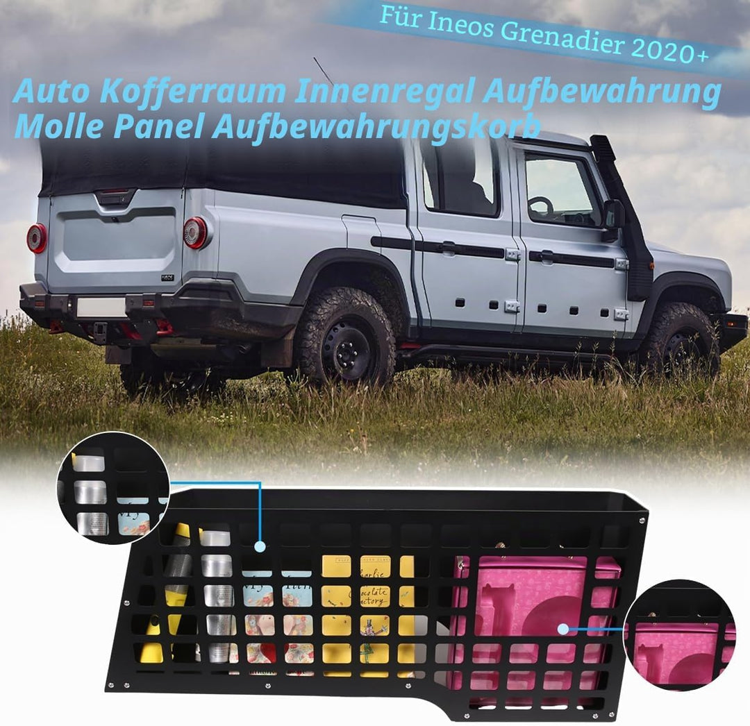 Aufbewahrungskorb für den Kofferraum, Innenregal, MOLLE-Panel, Aluminiumlegierung, kompatibel mit Gr