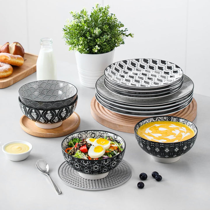 vancasso Haruka 16-teilig Porzellan Kombiservice, mit je 4 Speiseteller Ø 26,5 cm, Dessertteller Ø 2