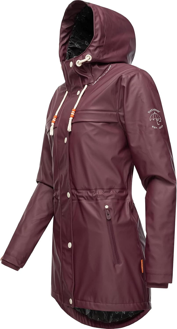 Navahoo Damen Übergangsjacke Regenmantel wasserdicht lang warm gefüttert mit Kapuze Rainy Forest XS-