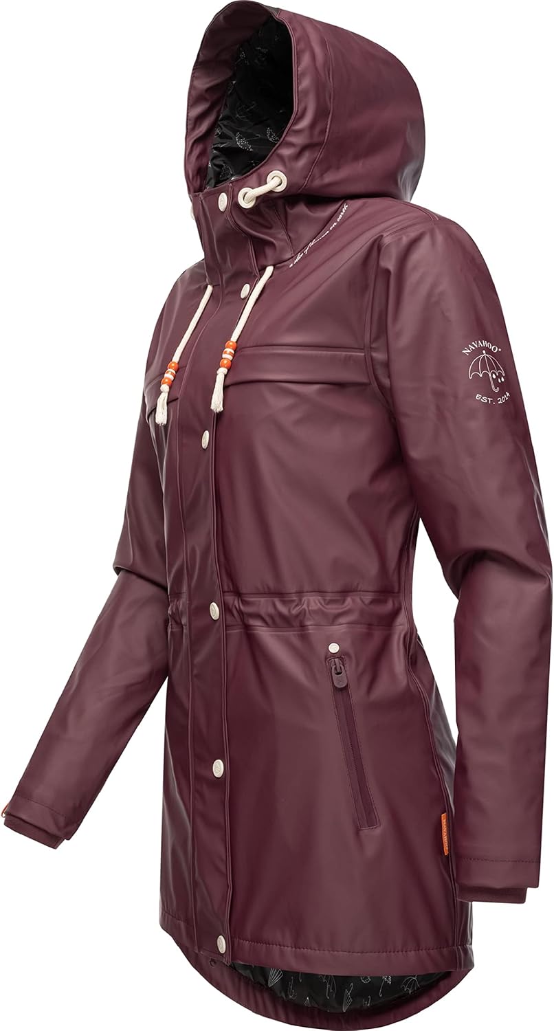 Navahoo Damen Übergangsjacke Regenmantel wasserdicht lang warm gefüttert mit Kapuze Rainy Forest XS-