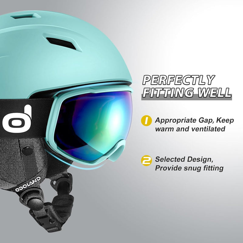 Odoland Skihelm und Skibrille Set Snowboardhelm mit Snowboardbrille für Damen und Herren Ski Goggles