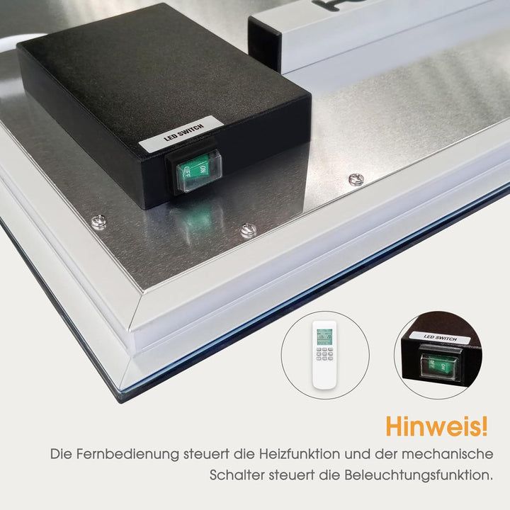 Infrarotheizung Spiegel mit Thermostat 580 Watt - Spiegelheizung Infrarot mit LED Beleuchtung Licht