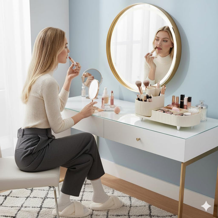 Make up Organizer 360° Drehbar, Grosser Bad Kosmetik Organizer mit Aufbewahrungsbox für Schminktisch