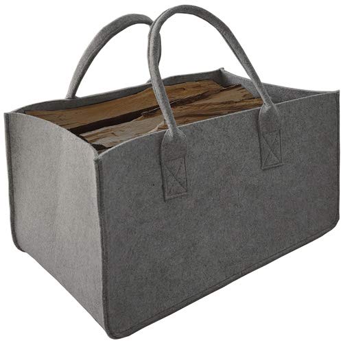 Hochwertige Filztasche Holztrage Kaminholztasche Holzkorb Korb by MS Beschläge® (Grau), Grau