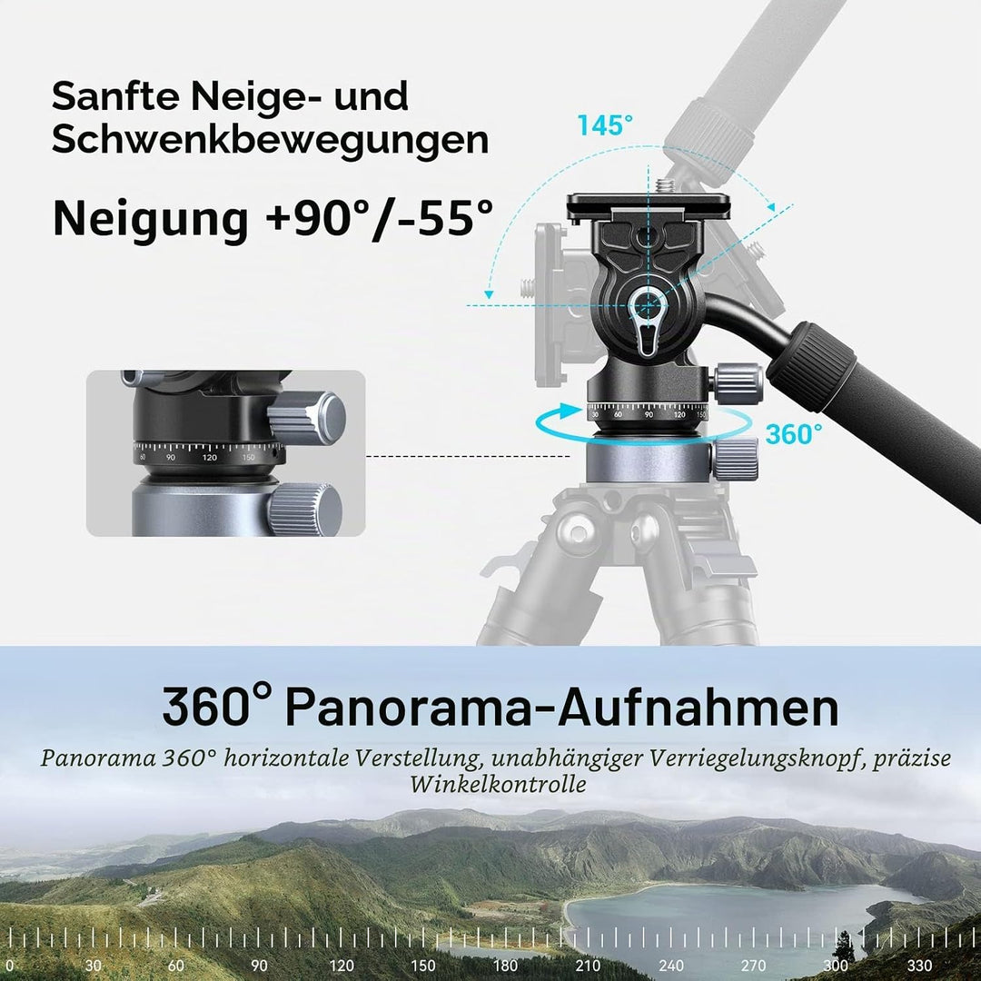 SMALLRIG Stativ Fluid Videokopf Video Head Mount Plate CH20 mit Schnellwechselplatte für Arca Swiss，