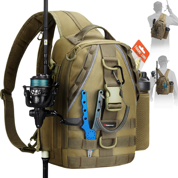Piscifun Angelausrüstungs-Rucksack mit Ruten- und Ausrüstungshalter, leicht, wasserabweisend, Angel-