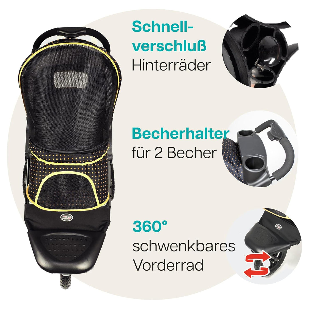 Innopet Adventure Hunde- &amp; Katzenbuggy Schwarz/Gelb - Geländegängiger Hundewagen für Hunde bis zu 30