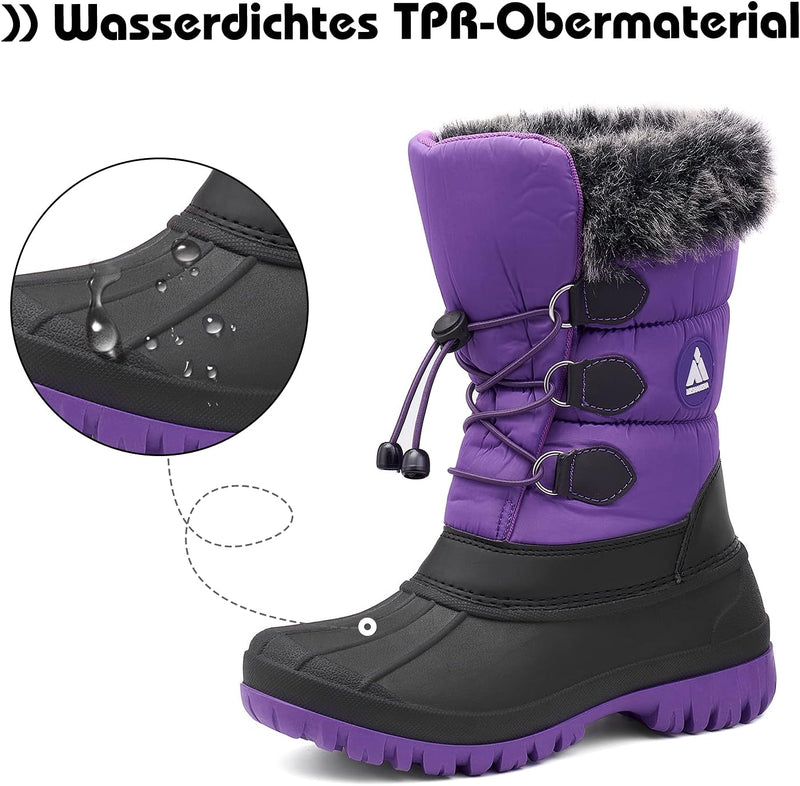 Mishansha Kinder Winterstiefel Gefüttert Wasserdichte Rutschfest Schneestiefel für Mädchen Jungen, G