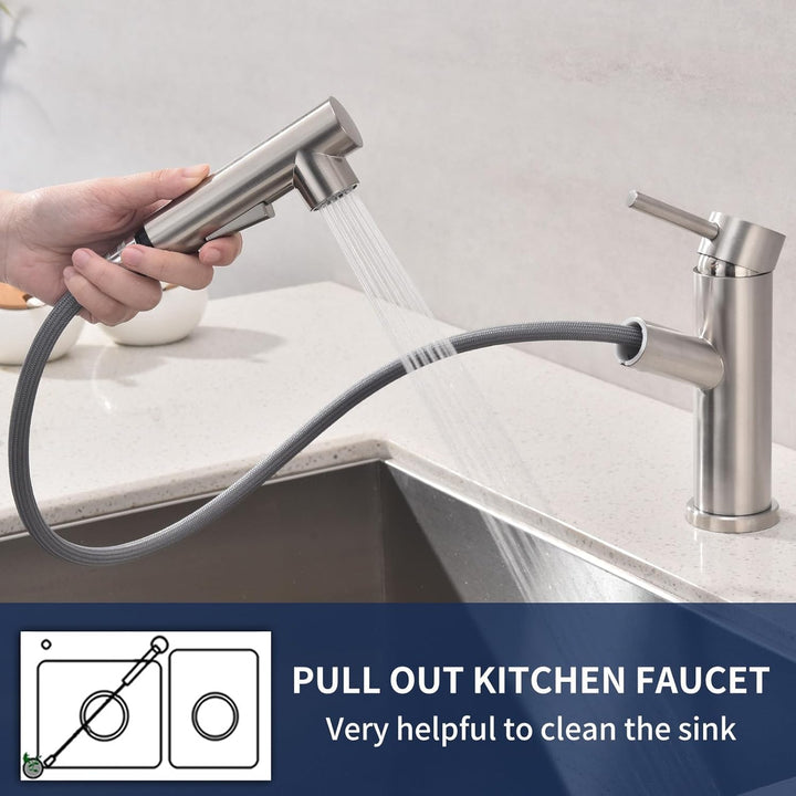 HOMELODY Wasserhahn Küche/Bad Gebürsteter Oberfläche Ausziehbar, Küchenarmatur mit Brause Zwei Wasse