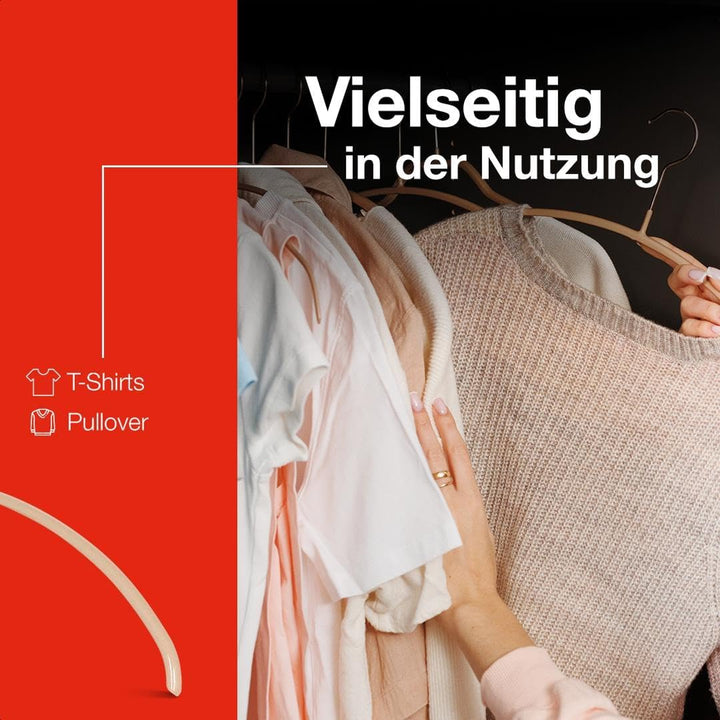 MAWA Kleiderbügel, Set mit 10 hochwertigen, platzsparenden, rutschfesten Kleiderbügeln, ideal für T-