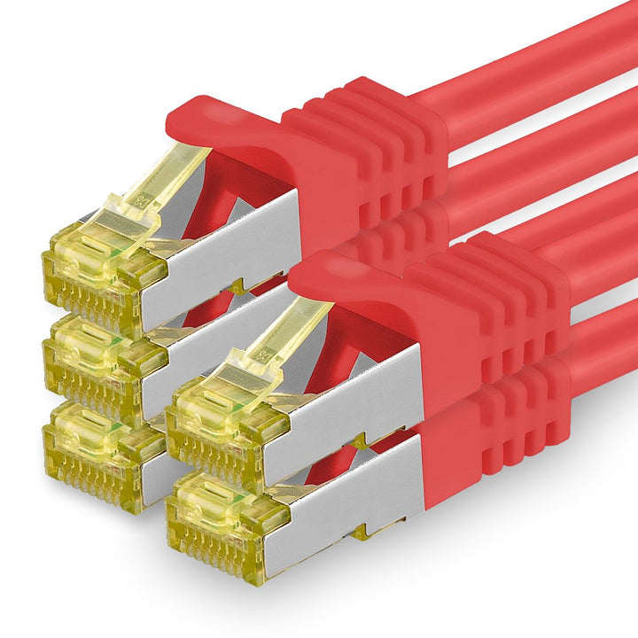 1aTTack.de Cat.7 Netzwerkkabel 7,5m Rot 5 Stück Cat7 Ethernetkabel Netzwerk LAN Kabel Rohkabel 10 Gb