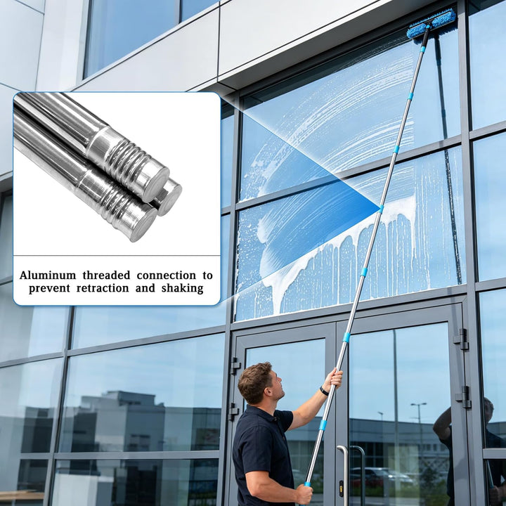 Fensterwischer Teleskop 4.5m,2 in 1 Profi Extra Lange für Hohe Fenster,Blau | Fensterreiniger mit La