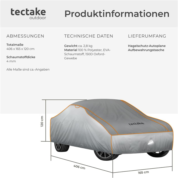 tectake® Auto Abdeckplane, Hagelschutz Autoplane, Autoabdeckung, wasserdichte Decke, atmungsaktiv, e