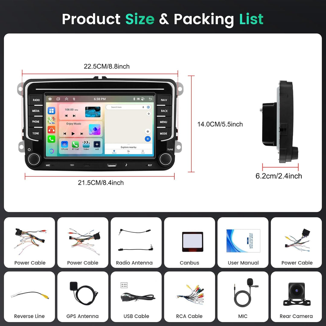 8 Core 6G+128G DSP Hikity Android Autoradio für VW Golf 5 6 Passat Tiguan Polo Caddy Seat, 7" Touchs