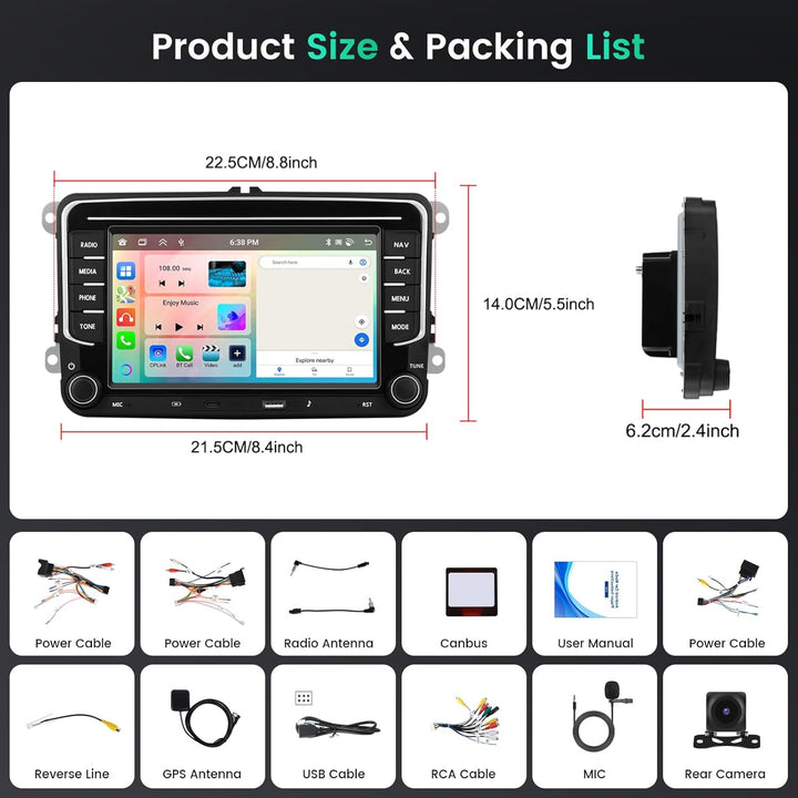 8 Core 6G+128G DSP Hikity Android Autoradio für VW Golf 5 6 Passat Tiguan Polo Caddy Seat, 7" Touchs