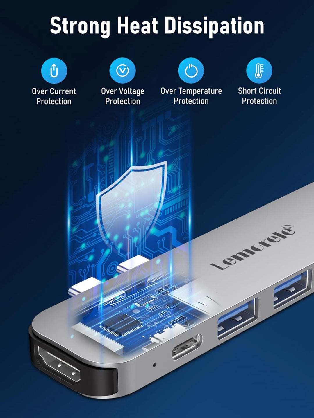 USB C Hub, Lemorele 7 in 2 USB C Docking Station mit Thunderbolt 3, USB 3.0 Ports, SD/TF Kartenleser