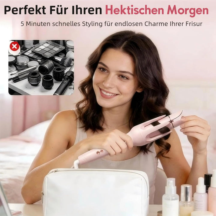 3-in-1 Automatik Lockenstab, Keramik Ionen (Gelb) | 32mm &amp; 36mm Locken, Glättbürste, Automatisches D