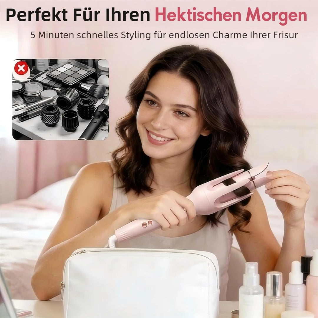 3-in-1 Automatik Lockenstab, Keramik Ionen (Blau) | 32mm &amp; 36mm Locken, Glättbürste, Automatisches D