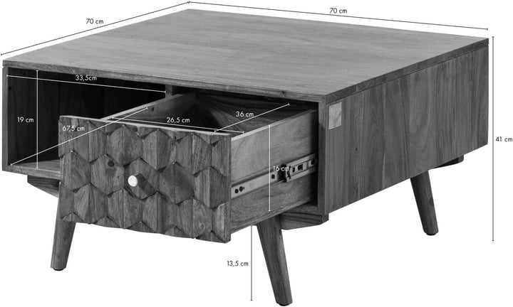 Massivmoebel24.de MOSAYK Couchtisch Akazie - Mehrere Farben, Farbe:Natur lackiert, Grösse:70x70 cm 7