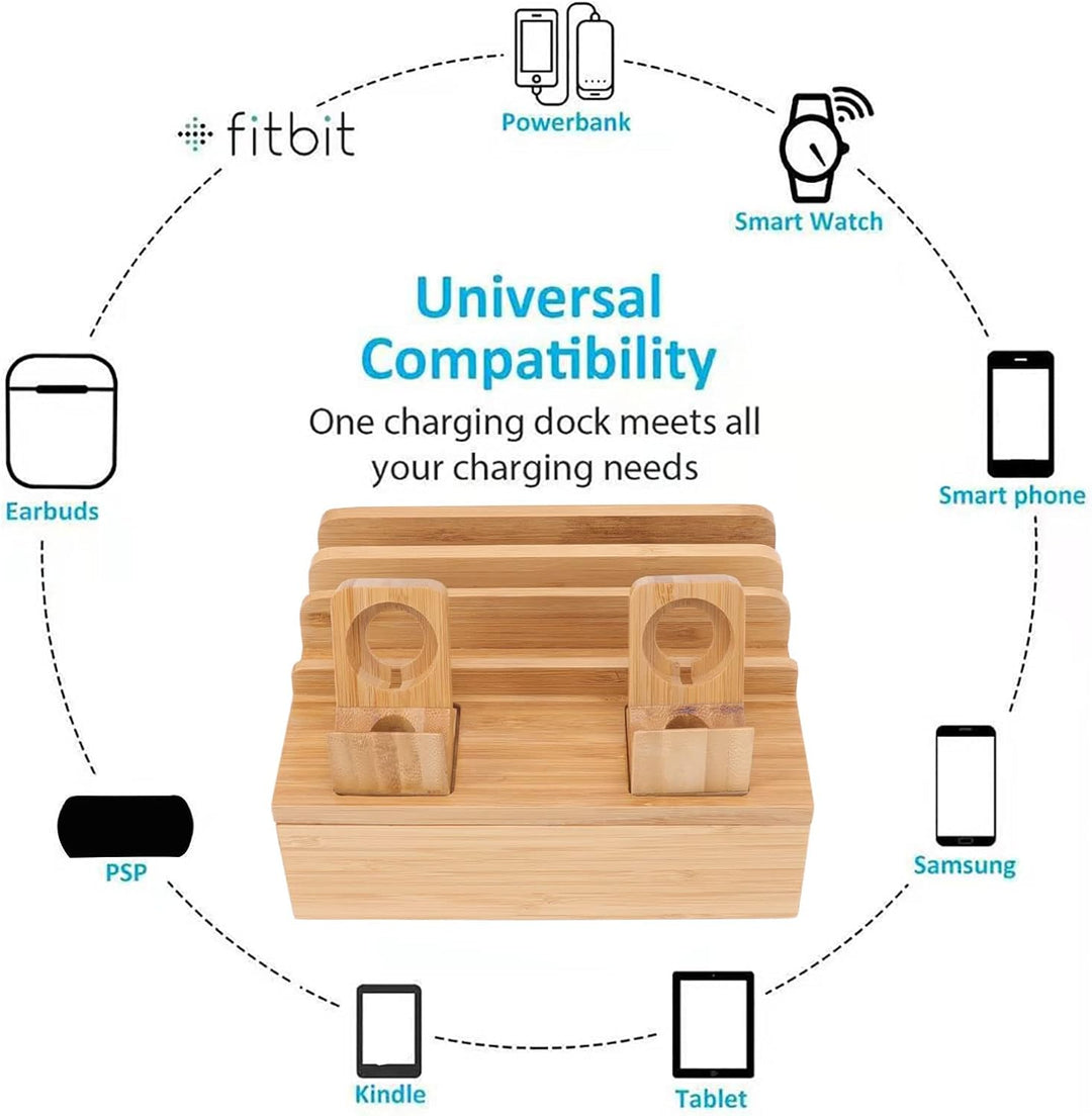 Gugxiom Bambus-Ladestation, Multifunktions-Ladestation mit 5 Anschlüssen, Geräte-Organizer, Magnetis