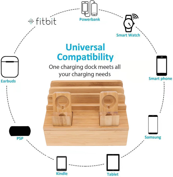 Gugxiom Bambus-Ladestation, Multifunktions-Ladestation mit 5 Anschlüssen, Geräte-Organizer, Magnetis