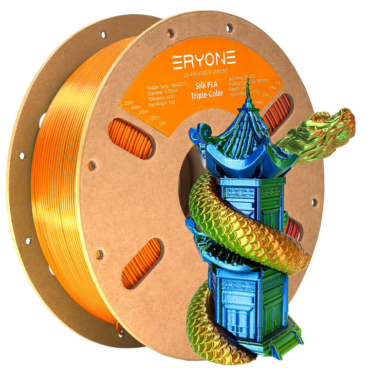 ERYONE Tri Color Silk PLA Filament 1.75mm, 3D Printer Filament PLA +/-0.03mm 1KG/Spool, Silk Orangef