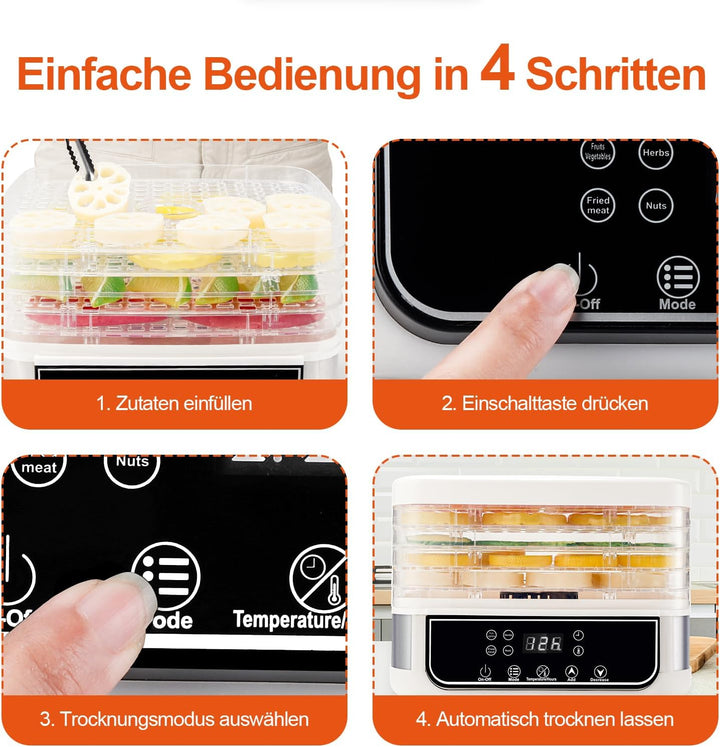 5-Schicht-Lebensmitteltrockner, visueller Lebensmitteltrockner mit 72-Stunden-Timer, 35–70 °C einste