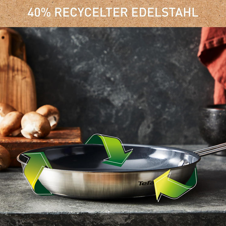 Tefal Nordica Edelstahl-Keramikpfanne 24 cm, Antihaftversiegelung, integrierter Thermo-Signal Temper