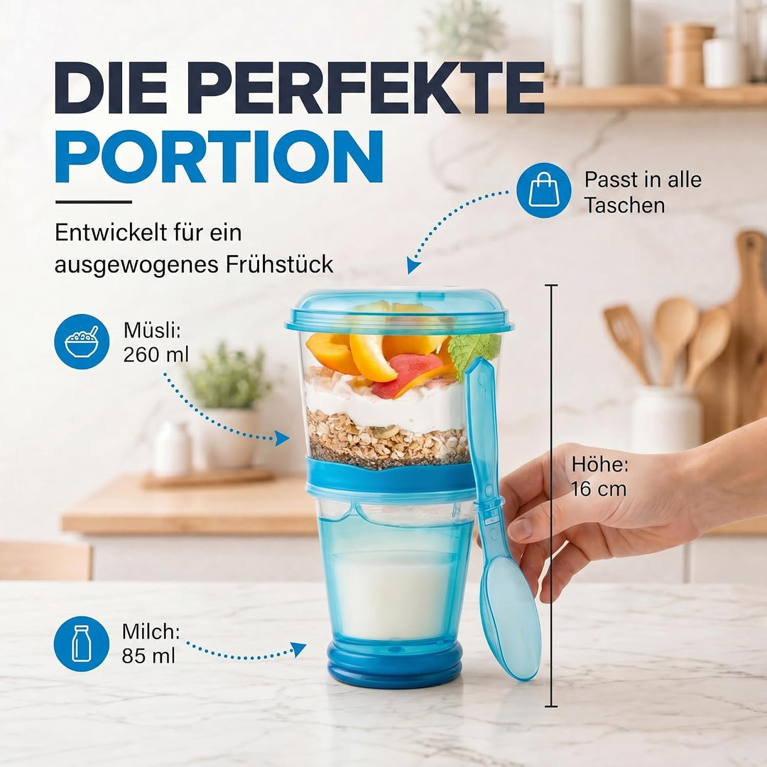 GOODS+GADGETS Müslibecher to Go Deluxe - Joghurt-Becher für unterwegs - Reise Lunchpot mit Löffel un