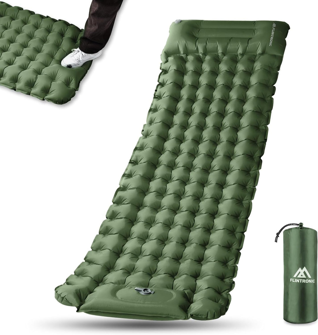 flintronic Camping Isomatte Selbstaufblasend mit Fusspresse Pumpe, 10CM Thick Wasserdicht Isomatte m