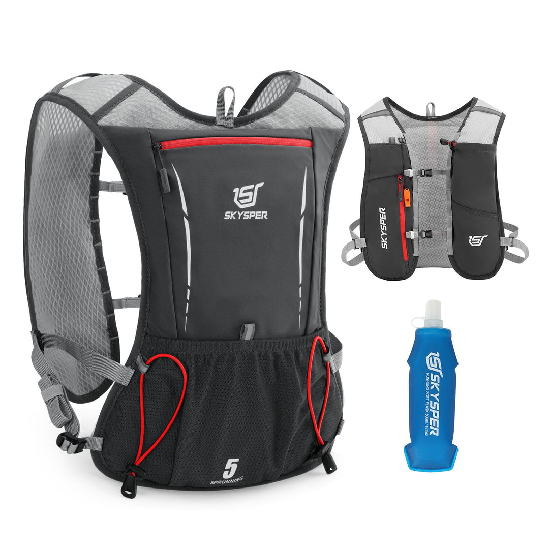 SKYSPER Laufweste Ultraleichter 5L, Trinkrucksack mit weichen Flaschen 500ml Laufrucksack Herren Dam