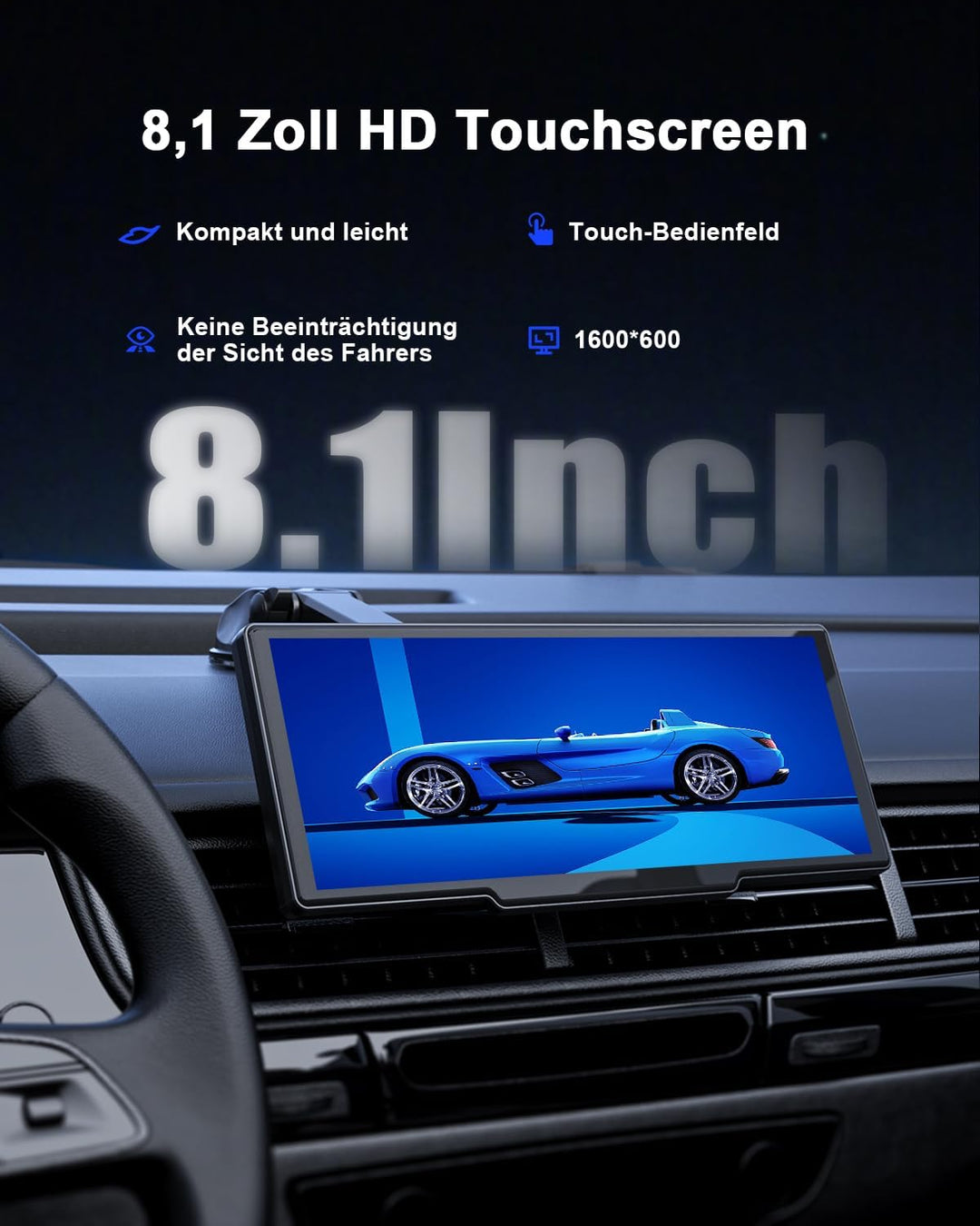 Avylet 8,1 Zoll Wireless Carplay Display für Android Auto&Apple Carplay, Tragbares IPS Touch Bildsch