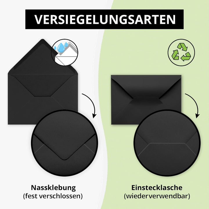 Faltkarten SET mit Brief-Umschlägen DIN A6 / C6 in Schwarz - 75 Sets - 14,8 x 10,5 cm - Serie Farben