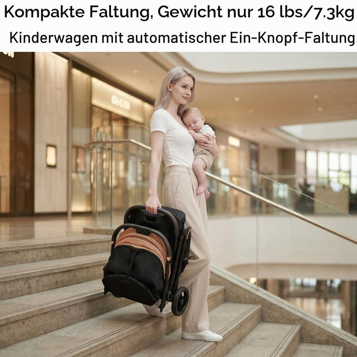 Gravity faltbarer Baby-Kinderwagen, Tragbarer Reise-Kleinkindbuggy Mit Verstellbarer Rückenlehne &amp; S